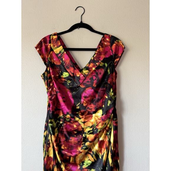 Maggy L Sheath Dress Women’s Petite Satin Ruched Cocktail Party Retro Colorful - Picture 2 of 7